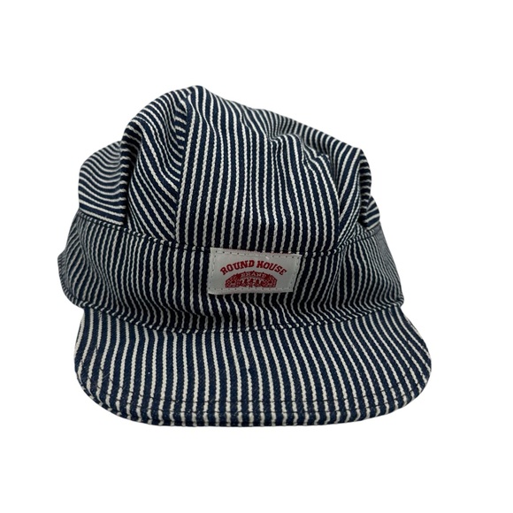 Vintage 90s Style Blue & White Railroad Conductor Style Hat Stripe Striped - Picture 1 of 6